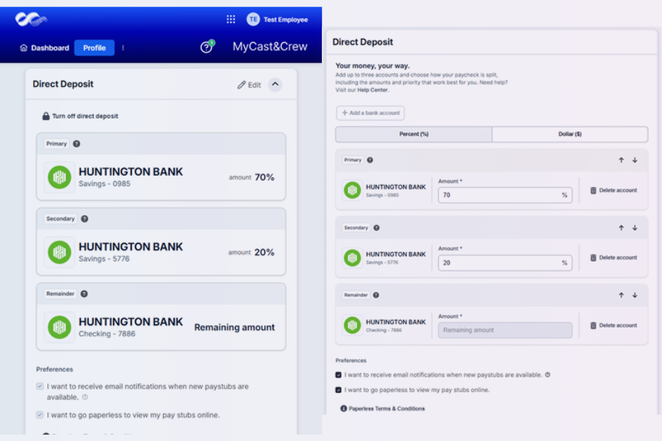Direct Deposit Redesign