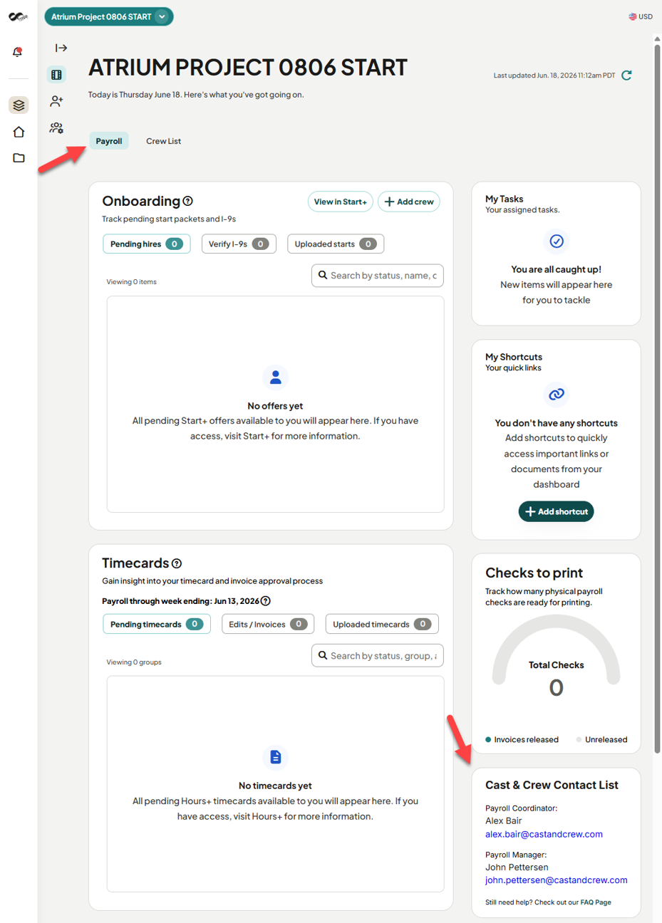 Payroll Dashboard Contact Widget