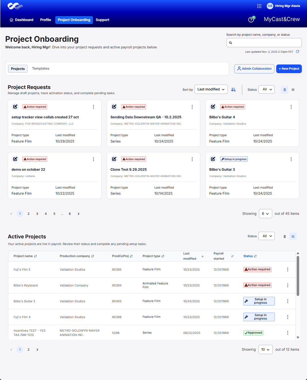 Project Onboarding New Dashboard